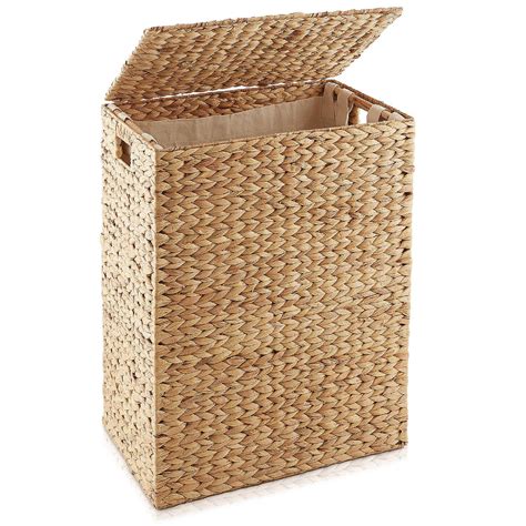 Casafield Woven Laundry Hamper Clothes Basket w/ Lid & Liner, Natural ...