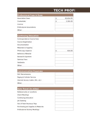 1 Tech Professionals Expense List Form | pdfFiller