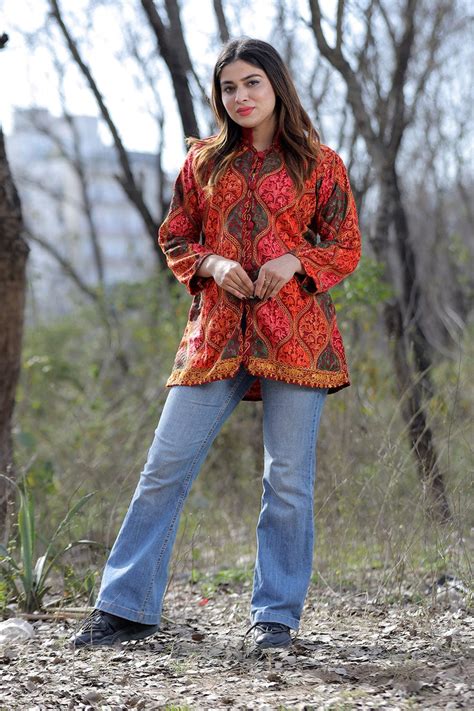 Kashmiri Designer Short Jackets Online | Embroidered Silk Coat For Ladies
