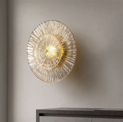 Hdc Lotus Leaf Round Clear Glass Crystal Modern Gold Led Wall Light Fo