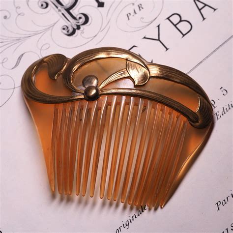 Antique Horn Hair Comb French Art Nouveau Piece Mistletoe Leaves by ...