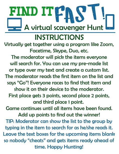Virtual Scavenger Hunt // Printable and Editable PDF // Digital Game ...
