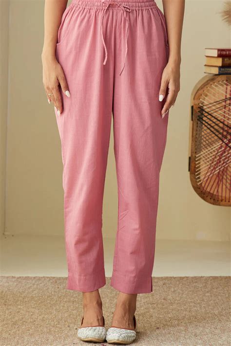 Buy Pink Handcrafted Cotton Slub Narrow Pants for Women | FGNP24-104 ...