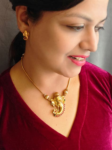Gold Plated designer Ganesha Pendant Set – Griiham