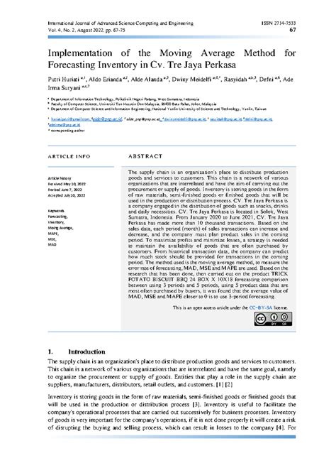 Implementation of Moving Average Method for Inventory Forecasting (IJA ...