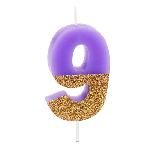 "9" Birthday Candle in Lavender With Gold Glitter - Cake Toppers ...