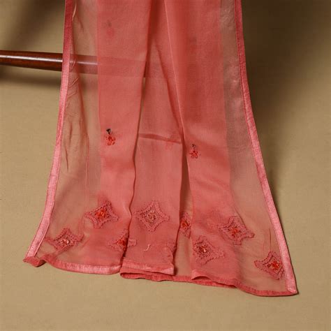 Pink Hand Embroidered Georgette 3pc Unstitched Dress Material Suit Sets