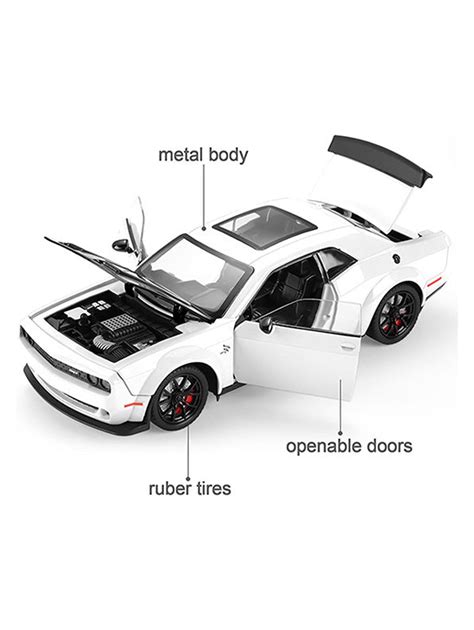 Dodge Challenger Hellcat Diecast Metal Model – White - Scale 1:24 – Toyloft
