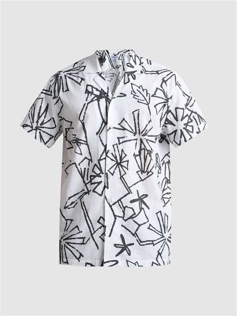 White Printed Short Sleeves Shirt
