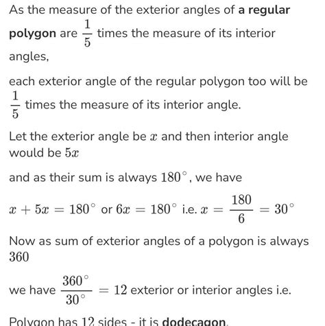 The exterior angle of a regular polygon is one- fith of its interior ...