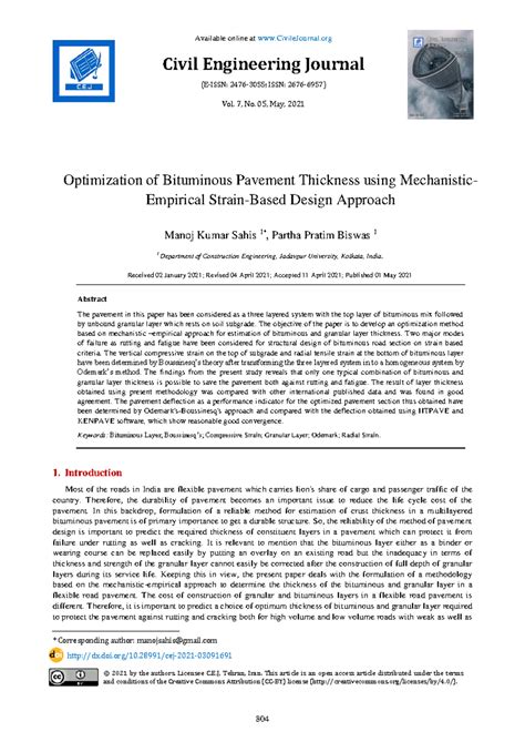 Optimization of bituminous pavement thickness using mechanistic ...