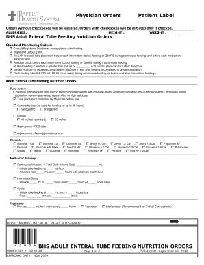 Fillable Online Adult Enteral Tube Feeding Nutrition GO-BH20 2009 Fax ...