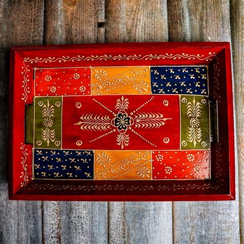 Swadeshi Blessings Wooden Tray for Serving- Handcrafted & Hand-Painted ...