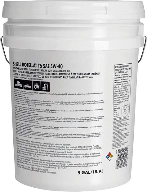Shell Rotella T6 Full Synthetic 5W-40 Diesel Engine Oil (5-Gallon Pail ...