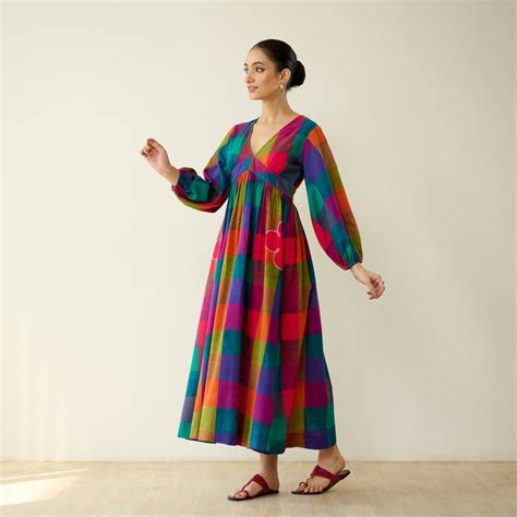 Buy Mira Pure Slub Cotton Dress - Multicolour | Rustorange