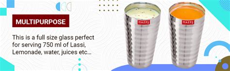 Buy HAZEL Stainless Steel Jumbo Lassi Glass | Water Glasses Set of 6 ...
