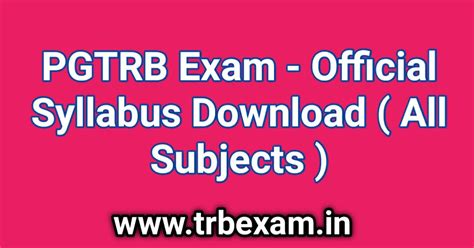 PgTrb Exam New/Latest Syllabus Download Pdf