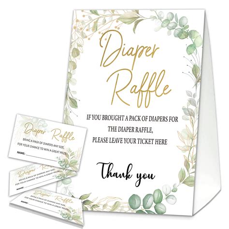 Buy Diaper Raffle Baby Shower Game,Greenery 1 Standing Sign and 50 ...