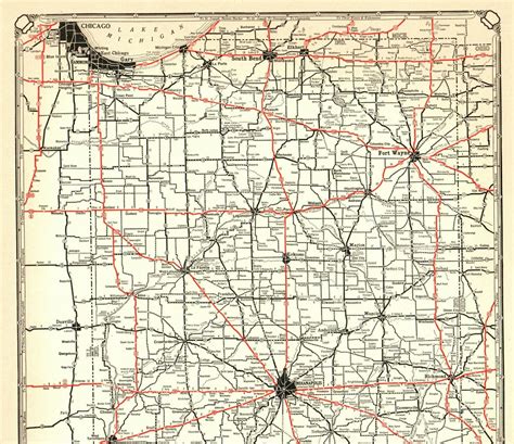 1932 Antique INDIANA State Map Vintage Map Of Indiana ROAD MAP Poster ...