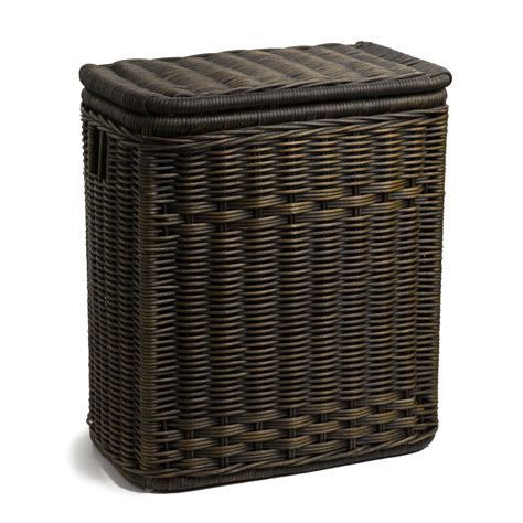Narrow Rectangular Lidded Wicker Laundry Hamper - The Basket Lady