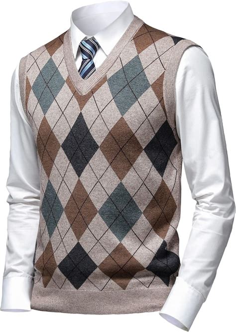 Herothorn Mens Thick Argyle Sweater Vests Classic V-Neck Knitwear ...
