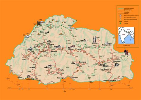 Detailed travel map of Bhutan. Bhutan detailed travel map | Vidiani.com | Maps of all countries ...