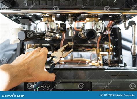 Repair of the Coffee Machine Photo. Stock Image - Image of barista ...