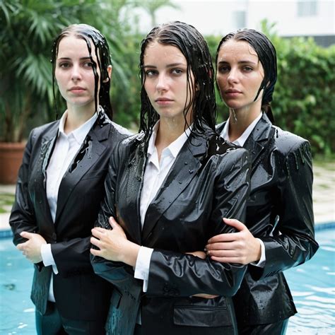 Mourning Women in Wet Business Suits Embrace | Stable Diffusion Online