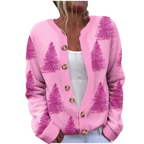 lcziwo Prime Big Deal Days Pink Ugly Christmas Cardigan for Women Xmas ...