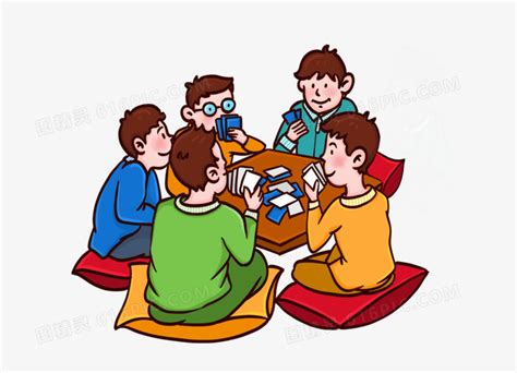 手绘卡通男生围一桌打牌场景元素图片免费下载_PNG素材_编号158ixod5m_图精灵