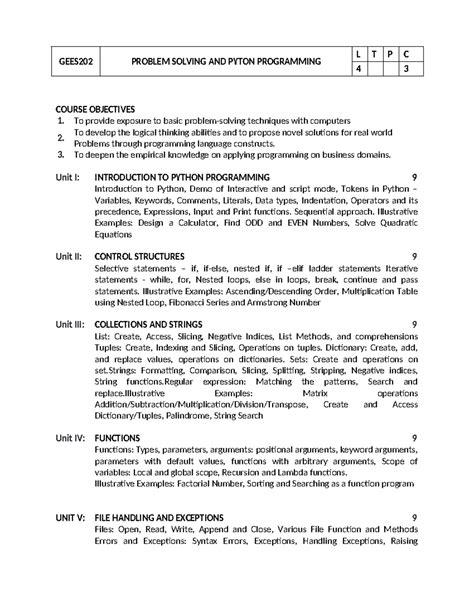 GEES202 Python Programming: Problem Solving Techniques & Course ...