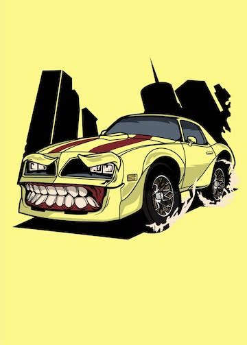 Yellow muscle car monster | Premium Vector