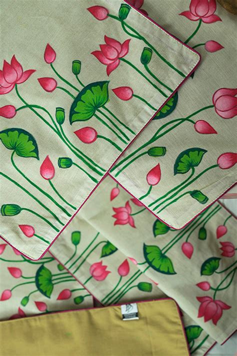 Diorama Designs Handpainted Pichwai Chanderi Silk Table Runner & Mats ...