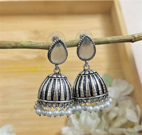 Raas Silver Jhumka - White – SubhagAlankar