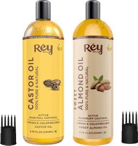 Rey Naturals Cold Pressed Castor Oil & Sweet Almond Oil - for hair ...