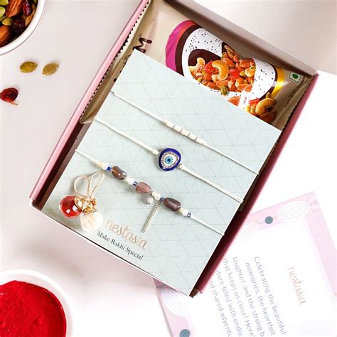 Minimal Evil Eye Rakhi Gift Set Of 5 With Box And Card Online - Premium ...