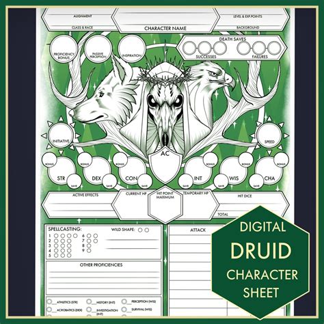 Hoja de DND 5E Hojas de D&D de personajes DRUID PDF para Dungeons and ...