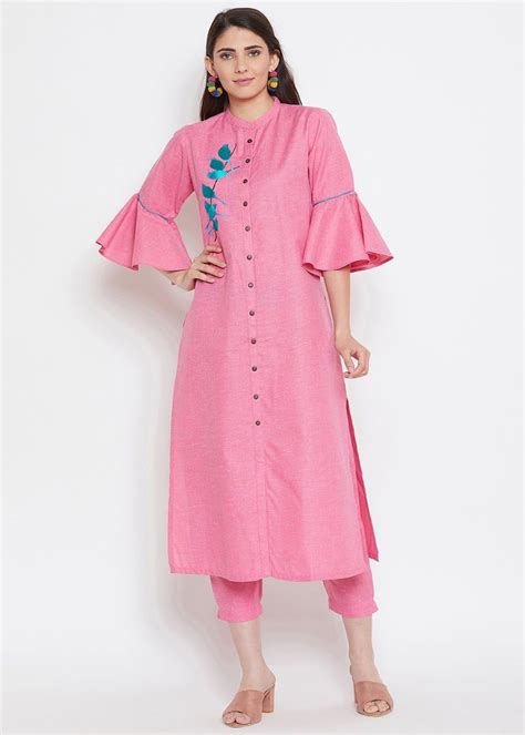 Get Bird Embroidered Patch Button Down Monotone Kurta And Pants Set at ...