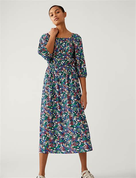 Buy Printed Square Neck Midi Tea Dress at Marks & Spencer