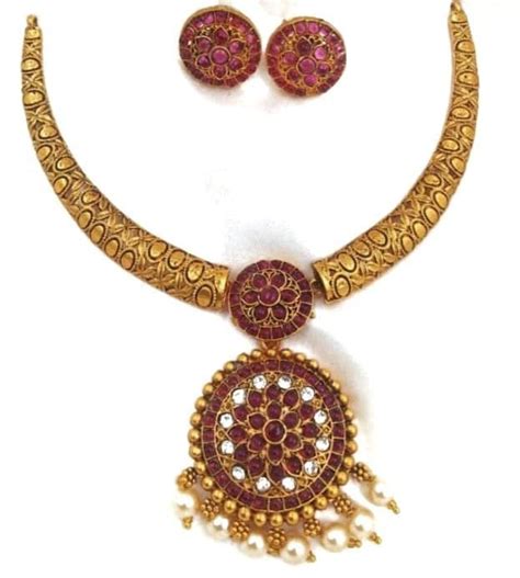 Buy Copper Latest Fashion Choker U shape Antique Necklace Red color ...