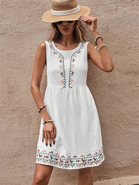 SHEIN LUNE Floral Embroidery A-line Dress | SHEIN USA
