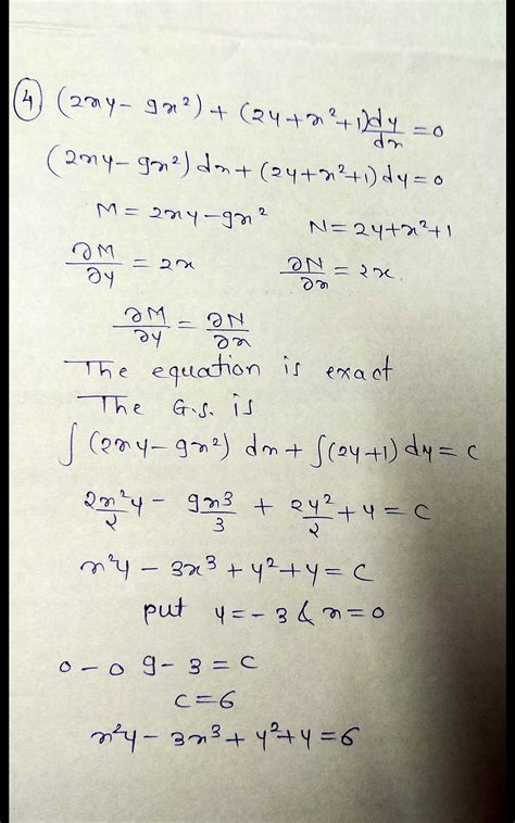 Q.1 (2xy sin x)dx + (x- cos y)dy= 0. q.2 (1+ 2x/- y2) dx -2y x2- y2dy ...