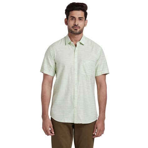 ColorPlus Men Green Solid Tailored Fit Cotton Half Sleeve Shirt – MyRaymond