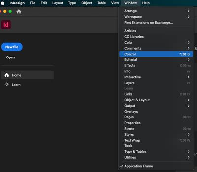 Image result for Control Panel InDesign