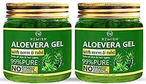 Newish Neem and Tulsi Aloe Vera Gel for Face, Hair & Skin | 200 gm |100 ...