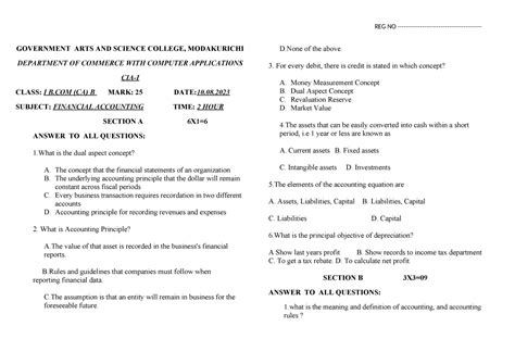 Financial Accounting I - REG NO - GOVERNMENT ARTS AND SCIENCE COLLEGE ...