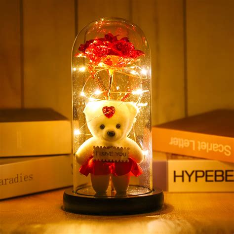 Buy Artificial Flowers: Gleevers Red Rose & Teddy Bear in Glass Dome ...
