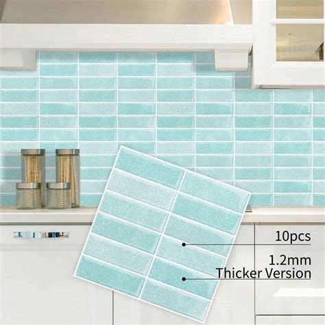 DEWOO 10 Sheets Blue Peel And Stick Backsplash For Kitchen Rectangular ...
