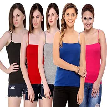 Buy Friskers Multi Color Cotton Rib Women Camisole Pack of 5 at Amazon.in