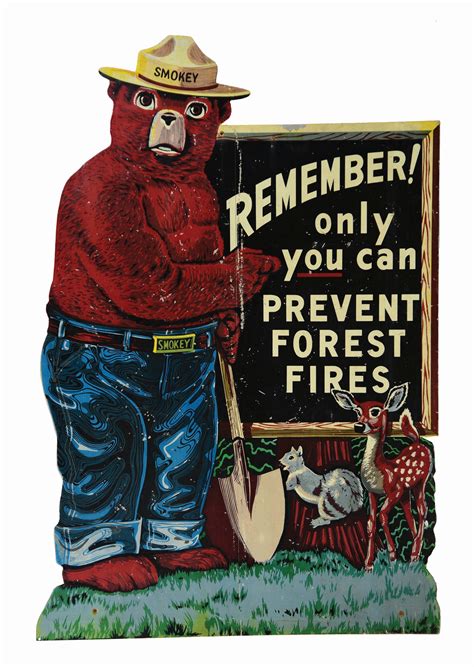 Lot Detail - LARGE SMOKEY THE BEAR DIE CUT PAINTED ALUMINUM HIGHWAY SIGN.
